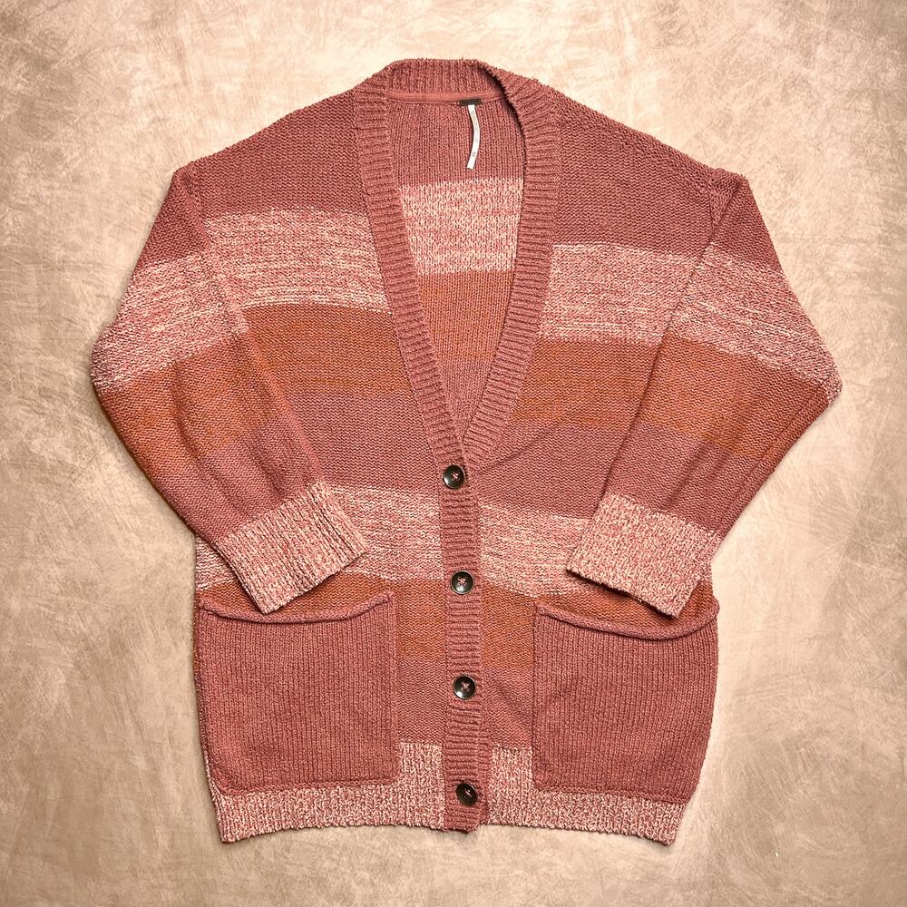 Free People Southport Beach Cardigan Sweater Pink Oversized Knit Coastal Boho